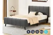 ALFORDSON Bed Frame Tufted Headboard Base Grey Velvet HUNDOLF