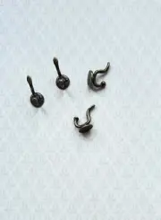 Dollhouse Miniature Wall Hooks Set of 4 Metal 1:12 Scale Antique Brass Finish