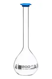 Eisco Labs 200ml Volumetric Flask with Stopper, Class A, ASTM - White Graduation