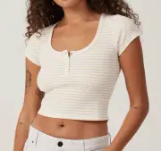 Cotton:On Women's Willa Waffle Short Sleeve Henley Snap Porcelain Gold Stripe S