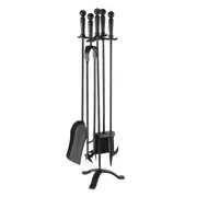 5PCS Fireplace Tool Set Fire Poker Firepit Tongs Accessories Brush Shovel Cast Iron Black