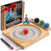 Zen Garden for Desk - Sand Tray Therapy Kit - Zen Office Decor & Home Meditation - Exclusive Mini Zen Garden Kit - Natural Zen Garden Sand - Spinning Sand Garden - The Right Christmas Zen Gift
