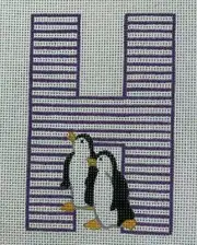 Deluxe Designs Penguins Letter H Needlepoint Canvas Hand Painted 14 count