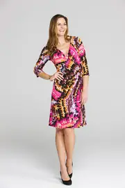 3/4 Sleeve Cross Over Dress--Y-Y40550-F