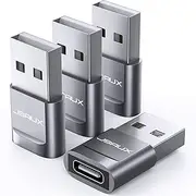 JSAUX USB C Female to USB A Male Adapter 4-Pack, Type C to USB Charger Cable Adapter Compatible with iPhone 14/13/12 Mini/Pro/Pro Max, Samsung Galaxy Note 10/20, S20/S21, Apple Watch Series 7 -Grey