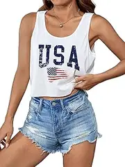 [SODSHY] Women's Plus Size Tops USA Shirt Memorial Day Red White and Blue Patriotic Shirts American Flag Graphic Tank Tops, S3-white-1, XX-Large
