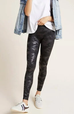 NWT Spanx Faux Leather Leggings Black Camo Small