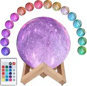 [CooPark] Moon Lamp Galaxy Moon Night Light 3D Printing Dimmable Moon Light 16 Colors & Remote Control & Touch Control & USB Rechargeable, Birthday Gifts for Kids Friend Party Bedroom (12cm)