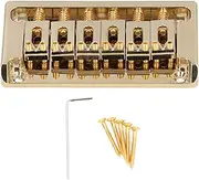 6 String Bass Bridge, with Locking Zinc Saddle, String Electric Guitar Bridge Kit, Non Vibrato Upgrade for Guitar (Gold)