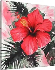 LHDGBWC Canvas Wall Art for Living Room Wall Decor Modern Artwork Painting Pictures Hanging Canvas Prints Red Hibiscus Aesthetic Wall Art for Bedroom Bathroom Office Wall Art Decor 12"x12"