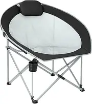 FUNDANGO Oversized Folding Camping Chair Moon Chair for Adults with Headrest, Cup Holder, Carry Bag, Portable Round Chair for Outdoor Hiking, Fishing, Picnic, Camp, Lawn