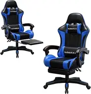 WOUODA Gaming Chair with Retractable Footrest, 360° Rotation, 90°- 135° Recline, High - Back, Comfortable for Gamers and Executives, 150kg Capacity (Blue)