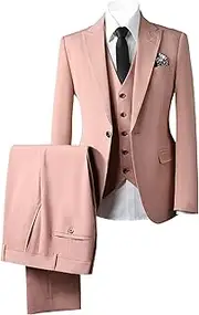 [Zylphorix] Men Single Breasted Vest Pants Set 3 Piece Slim Fit Tuxedo Suit Formal Party Prom Tuxedo Suits