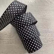 5 yds. BLACK & WHITE POLKA DOT WIRE RIBBON 1 1/2" Wide