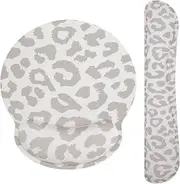 Ksriylm Cute Mouse Pad Wrist Support Keyboard Wrist Rest Set,Ergonomic Mouse Pad with Non-Slip Base for Office Gaming Working Computers,Easy Typing & Pain Relief Mouse Mat,Grey Leopard