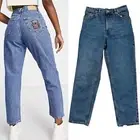 Monki Embroidery Jeans Organic Cotton Balloon Leg High Rise Pant Streetwear Sz26