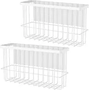 UKQRRTC 2 Pack Magnetic Basket Organizer Shelf Rack, Magnetic Dryer Ball Holder, No Drilling, Carbon Steel Spice Basket for Refrigerator, Washer, Dryer (White)