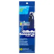 Gillette Sensor2 Plus 2-Blade Fixed Disposable Razors, 10 Count 047400115668VL
