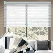 Yoolax Motorized Zebra Blinds Compatible with Alexa, Light Filtering Day and Night Dual Layer Sheer Blinds Custom Size, Privacy Light Control Horizontal Window Blind for Home (Sample)
