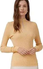 [ZHILI] Women's High Mock Neck Knit Pattern Winter 100% Wool Sweater