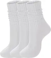 [Ultrafun] 3/5 Pairs Women's Scrunch Crew Socks Retro Striped Boot Calf Socks Sporty Casual Cotton Slouch Socks