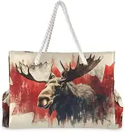 [YXYZRMY] Moose Leaf Head Beach Bag for Women Large Beach Tote Bag Zipper for Swim Gym Travel Daily