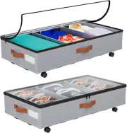 2 Pack under Bed Storage Wheels Underbed Containers Closet Organizer Clear Lid