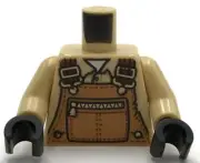 Lego New Tan Torso Medium Nougat Overalls White Undershirt and Zippered Pocket