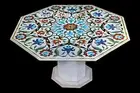 36" Marble Center Table Top Semi Precious Stones Work With Marble Stand