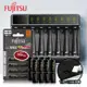 日本 Fujitsu 低自放電4號900mAh充電電池組(4號8入+智慧型八槽USB電池充電器+送電池盒)