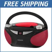 Stylish Portable Boombox with Bluetooth, AM/FM Radio & CD Player - Black/Red