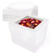 24 Pack Cake Boxes(12 Boxes & 12 Boards), 10x10x8 Inches Tall Cake Box with C...