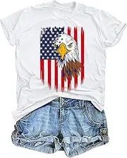 [Zylkor] 4th of July Shirt Women American Flag Eagle T-Shirt Patriotic Tee USA Flag Red and White Stars Striped Print Tops