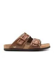 Valentino Logo Plaque Double-Strap Slip-On Slides 38,40 Brown
