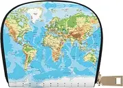 [JEJEA] World Map Print Credit Card Holder Wallet, Small Card Holder Wallet with Zipper,Leather Card Holder, White, One Size