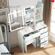 Dressing Table Sliding Lighted Mirror Makeup Dresser Vanity Stool Set 6 Drawers