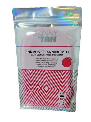 Skinny Tan Pink Velvet Tanning Mitt Double-Sided Reusable & Machine Washable New