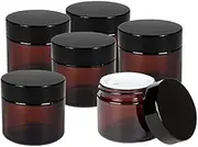 50ml Amber Glass Cosmetic Jars, With Inner Liners and Black Lids, Empty Cosmetic Containers Storage Face Cream Lip Balm Scrubs, Oils, Lotions, Makeup Cosmetics (6Pcs)