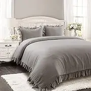 Lush Decor Reyna Ruffle Comforter Set - 3 Piece Cozy Ruffled Bedding Set - Timeless Elegance and Comfort for Bedroom - King, Gray