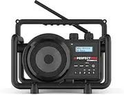PerfectPro Construction site Radio DABBOX, DAB+ and FM Reception, Built-in Battery Charger for Universal Battery, Bluetooth, Rechargeable, AUX Input, Shockproof, IP54, DBX3