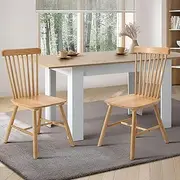 Oikiture Dining Chair Set of 2 Minimalist Vertical Accent Chair Wooden Home Dining Room Furniture