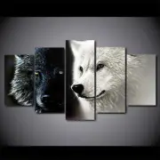 Multi Panel Print Black White Wolves Canvas 5 Piece Wolf Man Cave Wall Art