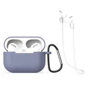 For AirPods Pro 2nd Gen, 3in1 Silicone Protective Case, Snap Hook & Anti-Lost Neck Strap, Grey
