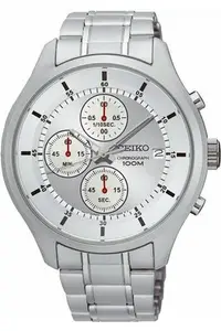 在飛比找Yahoo!奇摩拍賣優惠-SEIKO WATCH 精工極速 銀白 三眼計時鋼帶石英腕錶