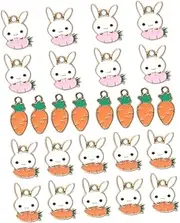 [TEHAUX] Easter Bunny Keychain Set 30pcs Alloy Carrot Rabbit Charms Diy Jewelry Charms Pendants