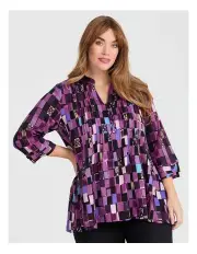 [Taking Shape] Zoe Zip Neck Pintuck Natural Top in Multi