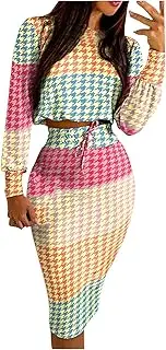 [Generic] Sweater and Pants for Women Women Fashion Two-Piece Formal Suit Long Sleeve Top and Checker Print Drawstring Shirred Skirt Set Sexy Elegant Skirt Set Womens Tuxedo Suit Set