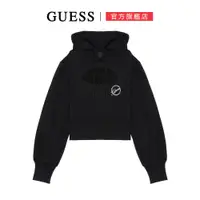 在飛比找蝦皮商城優惠-【GUESS】性感胸前簍空短版上衣 長袖帽T-黑