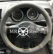 GREY TWO TONE LEATHER STEERING WHEEL COVER FOR VW NEW BEETLE 97-10 YELLOW STITCH (for: Volkswagen)