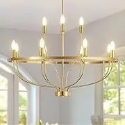 USOR 12-Light Gold Chandelier Light Fixture Vintage Industrial Candle Chandelier Farmhouse Chandeliers Over Table Pendant Light for Dining Room Bedroom Living Room Kitchen D85cm E14 Bulbs Included
